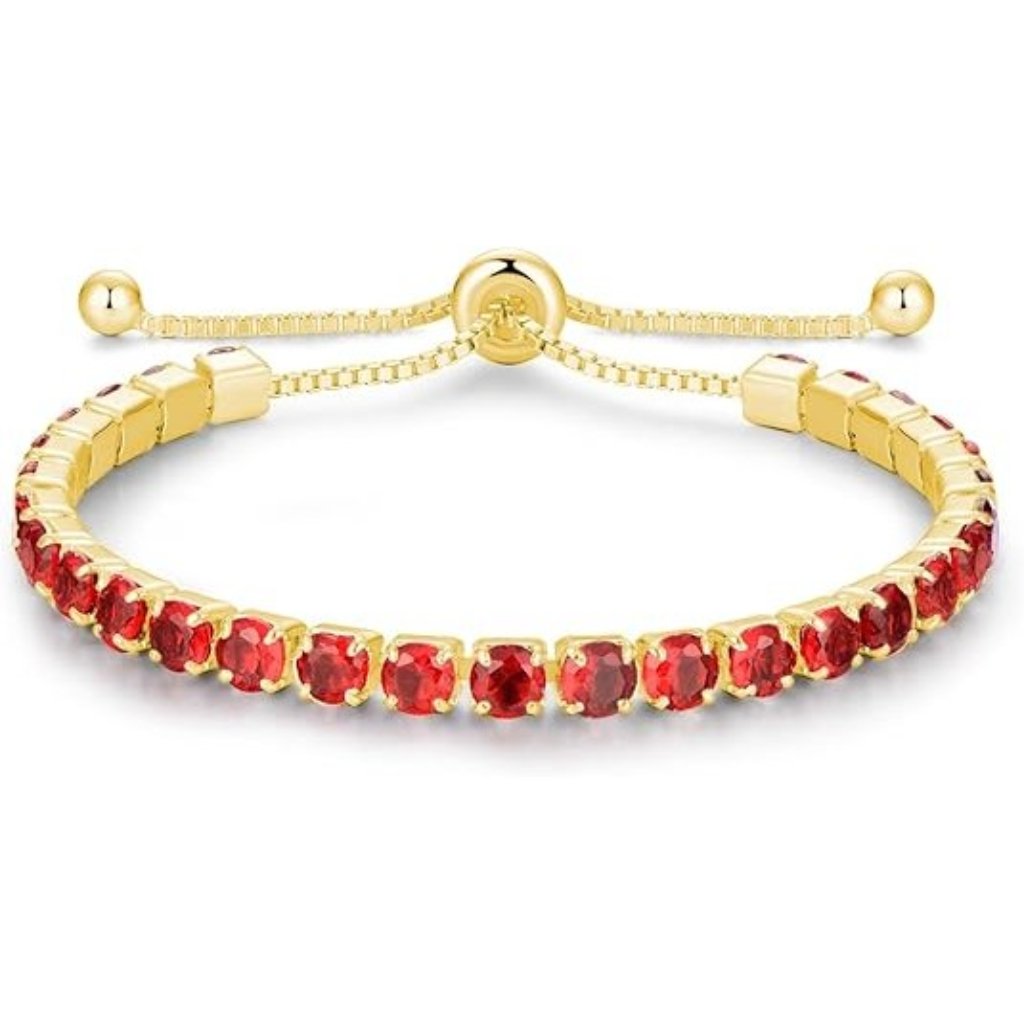 Valentines Silver Birthstone Tennis Bolo Bracelet 4mm - Gold-07-Jul-Ruby